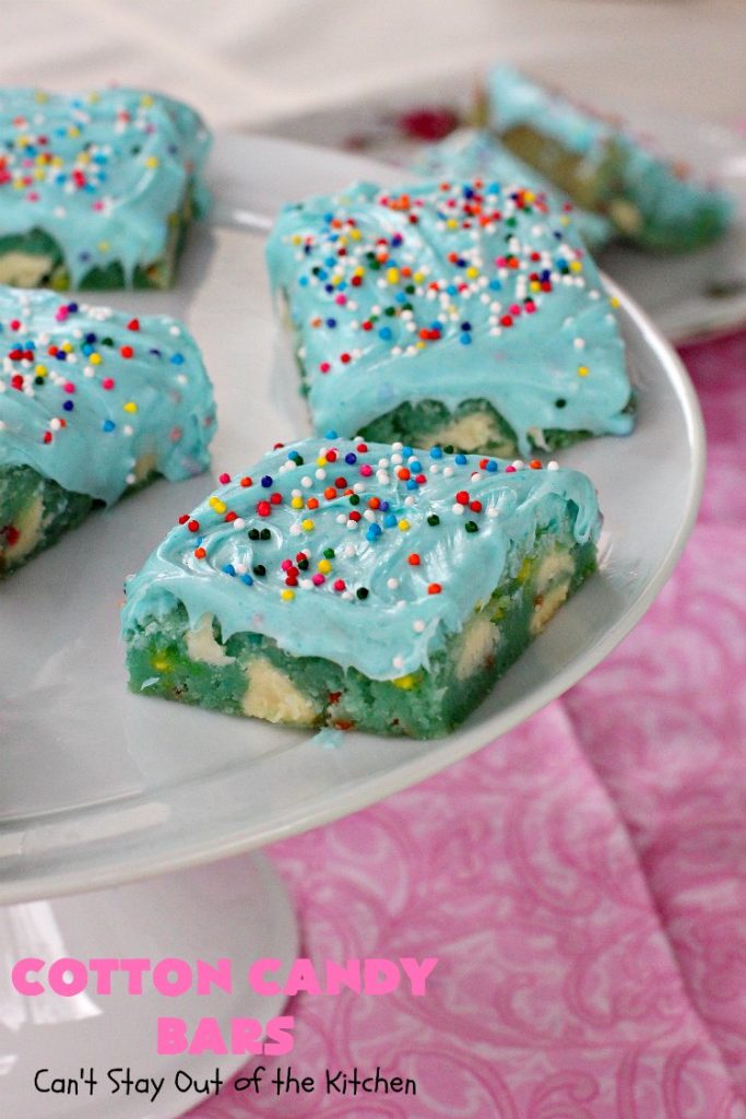 Cotton Candy Bars | Can't Stay Out of the Kitchen | these amazing bar-type #cookies are sinfully rich, decadent and so spectacular. They make a terrific #dessert for #Tailgating parties, #ValentinesDay or the #SuperBowl! #Holiday #HolidayDessert #TailgatingDessert #SuperBowlDessert #ValentinesDayDessert #Brownie #chocolate #CottonCandy #whitechocolate #ChocolateDessert