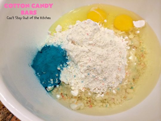 Cotton Candy Bars | Can't Stay Out of the Kitchen | these amazing bar-type #cookies are sinfully rich, decadent and so spectacular. They make a terrific #dessert for #Tailgating parties, #ValentinesDay or the #SuperBowl! #Holiday #HolidayDessert #TailgatingDessert #SuperBowlDessert #ValentinesDayDessert #Brownie #chocolate #CottonCandy #whitechocolate #ChocolateDessert