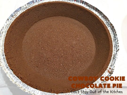 Cowboy Cookie Chocolate Pie | Can't Stay Out of the Kitchen | this luscious & creamy #chocolate #pie is made with #CowboyCookies! Each #cookie contains #pecans #ChocolateChips & #oatmeal. Great #dessert pie for company or #holidays. #CowboyCookieChocolatePie #ChocolateDessert