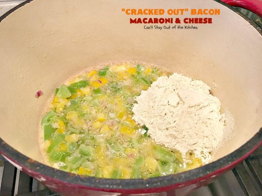 "Cracked Out" Bacon Macaroni and Cheese | Can't Stay Out of the Kitchen | this #Mac&Cheese is divine! The sauce is thick & creamy with several #cheeses and filled with #bacon & homemade #Ranchdressingmix. #glutenfree #pasta #macaroniandcheese