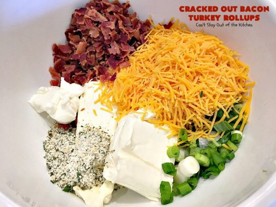 Cracked Out Bacon Turkey Rollups | Can't Stay Out of the Kitchen | these delicious #appetizers are great for #tailgating parties or to serve for #LaborDay weekend. I used nitrate-free #bacon & preservative free #turkey & homemade #Ranchdressing mix to keep these healthier.