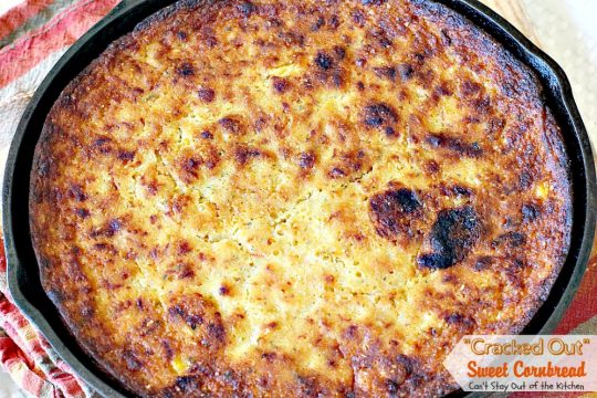 "Cracked Out" Sweet Cornbread | Can't Stay Out of the Kitchen | this amazing #cornbread has #RanchDressingMix, #bacon, #cheddarcheese & creamed #corn. Sweetened with #honey. #glutenfree