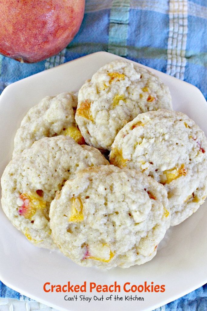 Cracked Peach Cookies | Can't Stay Out of the Kitchen | these amazing #cookies are so incredibly good you'll find yourself making them over and over! #dessert #peaches