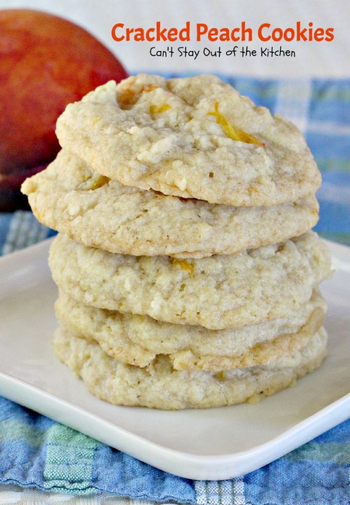 Cracked Peach Cookies | Can't Stay Out of the Kitchen | these amazing #cookies are so incredibly good you'll find yourself making them over and over! #dessert #peaches