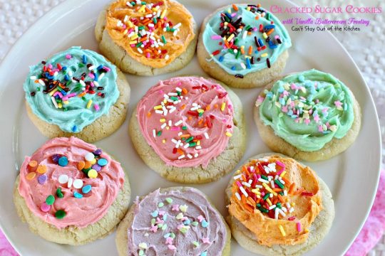 Cracked Sugar Cookies with Vanilla Buttercream Frosting | Can't Stay Out of the Kitchen | one of the most sensational #sugarcookies you will ever eat! #cookie #dessert