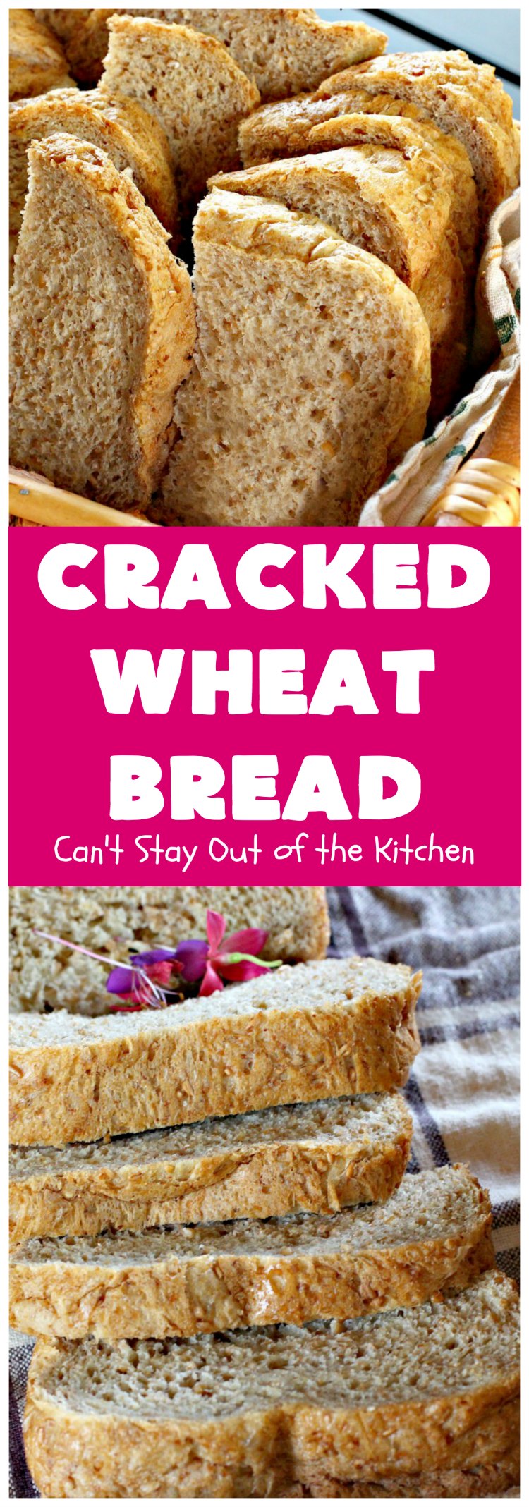 Cracked Wheat Bread | Can't Stay Out of the Kitchen | this delicious #WholeWheatBread includes honey & #CrackedWheat. It's so easy since it's made in the #breadmaker. Wonderful #bread to serve with soup or chili. We also like to eat it for #breakfast served with jellies or jam. #HomemadeBread #CrackedWheatBread #BreadmakerBread