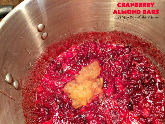 Paula Deen's Cranberry Almond Bars | Can't Stay Out of the Kitchen | fabulous #PaulaDeen #cookie recipe with a streusel crust and topping. The filling is made with fresh #cranberries & #pineapple preserves & #almonds on top. This is a terrific #dessert for #Christmas baking.
