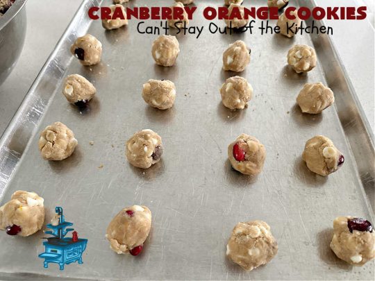 Cranberry Orange Cookies | Can't Stay Out of the Kitchen | these festive & beautiful #cookies are marvelous for #holiday #baking, #tailgating & office parties or a #ChristmasCookieExchange. They're filled with fresh #cranberries, #OrangeZest & #VanillaChips so they explode with flavor. They're a little tart & a little sweet! #dessert #CranberryDessert #CranberryOrangeCookies