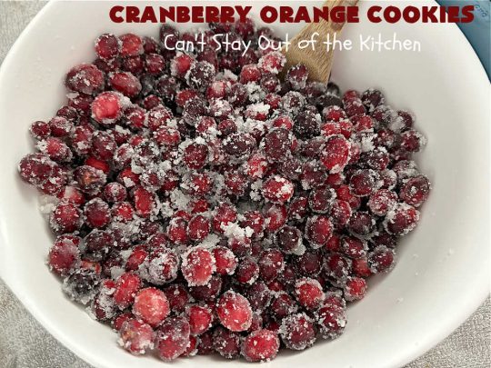 Cranberry Orange Cookies | Can't Stay Out of the Kitchen | these festive & beautiful #cookies are marvelous for #holiday #baking, #tailgating & office parties or a #ChristmasCookieExchange. They're filled with fresh #cranberries, #OrangeZest & #VanillaChips so they explode with flavor. They're a little tart & a little sweet! #dessert #CranberryDessert #CranberryOrangeCookies