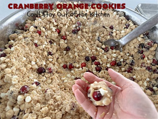 Cranberry Orange Cookies | Can't Stay Out of the Kitchen | these festive & beautiful #cookies are marvelous for #holiday #baking, #tailgating & office parties or a #ChristmasCookieExchange. They're filled with fresh #cranberries, #OrangeZest & #VanillaChips so they explode with flavor. They're a little tart & a little sweet! #dessert #CranberryDessert #CranberryOrangeCookies