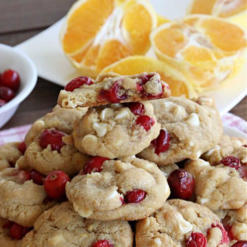 Cranberry Orange Cookies | Can't Stay Out of the Kitchen | these festive & beautiful #cookies are marvelous for #holiday #baking, #tailgating & office parties or a #ChristmasCookieExchange. They're filled with fresh #cranberries, #OrangeZest & #VanillaChips so they explode with flavor. They're a little tart & a little sweet! #dessert #CranberryDessert #CranberryOrangeCookies