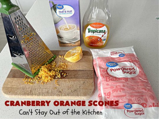 Cranberry Orange Scones | Can't Stay Out of the Kitchen | these luscious #scones have the most spectacular combination of flavors using fresh #cranberries, #OrangeZest & featuring a luscious #orange icing with more Orange Zest on top. They simply beg to be eaten! You'll be swooning after sinking your teeth into these amazing #CranberryOrangeScones. Great for a weekend, company or #holiday #breakfast or #brunch like #Thanksgiving, #Christmas, #NewYearsDay or #ValentinesDay.