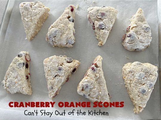 Cranberry Orange Scones | Can't Stay Out of the Kitchen | these luscious #scones have the most spectacular combination of flavors using fresh #cranberries, #OrangeZest & featuring a luscious #orange icing with more Orange Zest on top. They simply beg to be eaten! You'll be swooning after sinking your teeth into these amazing #CranberryOrangeScones. Great for a weekend, company or #holiday #breakfast or #brunch like #Thanksgiving, #Christmas, #NewYearsDay or #ValentinesDay.