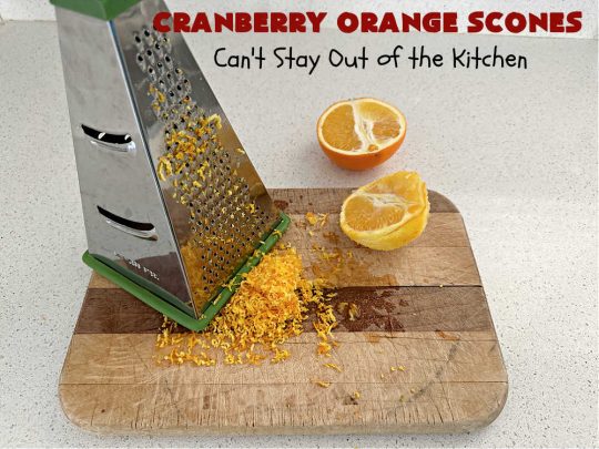 Cranberry Orange Scones | Can't Stay Out of the Kitchen | these luscious #scones have the most spectacular combination of flavors using fresh #cranberries, #OrangeZest & featuring a luscious #orange icing with more Orange Zest on top. They simply beg to be eaten! You'll be swooning after sinking your teeth into these amazing #CranberryOrangeScones. Great for a weekend, company or #holiday #breakfast or #brunch like #Thanksgiving, #Christmas, #NewYearsDay or #ValentinesDay.