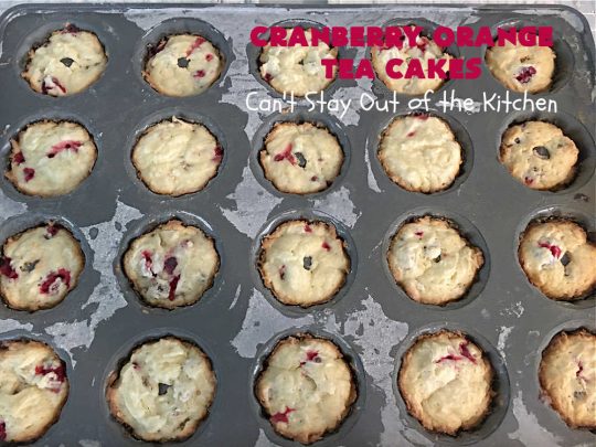 Cranberry Orange Tea Cakes | Can't Stay Out of the Kitchen | These delightful #TeaCakes include fresh #cranberries, grated #OrangeZest & #walnuts. The icing also includes #orange zest. This is the perfect #dessert to bring to #holiday & #Christmas parties. Everyone will swoon over these delicious treats. #HolidayDessert #CranberryDessert #CranberryOrangeTeaCakes