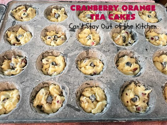 Cranberry Orange Tea Cakes | Can't Stay Out of the Kitchen | These delightful #TeaCakes include fresh #cranberries, grated #OrangeZest & #walnuts. The icing also includes #orange zest. This is the perfect #dessert to bring to #holiday & #Christmas parties. Everyone will swoon over these delicious treats. #HolidayDessert #CranberryDessert #CranberryOrangeTeaCakes