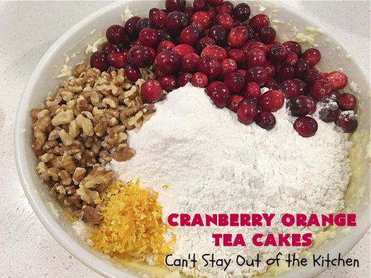 Cranberry Orange Tea Cakes | Can't Stay Out of the Kitchen | These delightful #TeaCakes include fresh #cranberries, grated #OrangeZest & #walnuts. The icing also includes #orange zest. This is the perfect #dessert to bring to #holiday & #Christmas parties. Everyone will swoon over these delicious treats. #HolidayDessert #CranberryDessert #CranberryOrangeTeaCakes