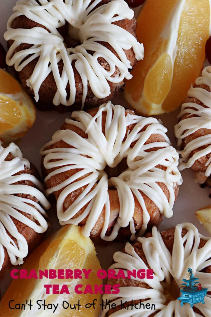 Cranberry Orange Tea Cakes | Can't Stay Out of the Kitchen | These delightful #TeaCakes include fresh #cranberries, grated #OrangeZest & #walnuts. The icing also includes #orange zest. This is the perfect #dessert to bring to #holiday & #Christmas parties. Everyone will swoon over these delicious treats. #HolidayDessert #CranberryDessert #CranberryOrangeTeaCakes