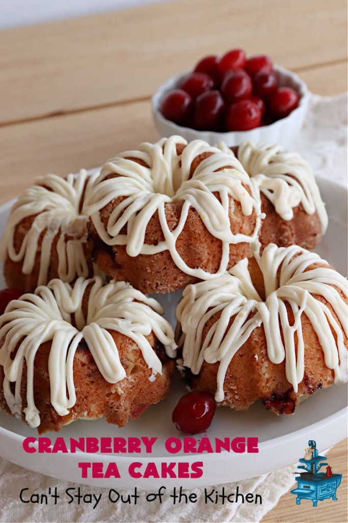 Cranberry Orange Tea Cakes | Can't Stay Out of the Kitchen | These delightful #TeaCakes include fresh #cranberries, grated #OrangeZest & #walnuts. The icing also includes #orange zest. This is the perfect #dessert to bring to #holiday & #Christmas parties. Everyone will swoon over these delicious treats. #HolidayDessert #CranberryDessert #CranberryOrangeTeaCakes