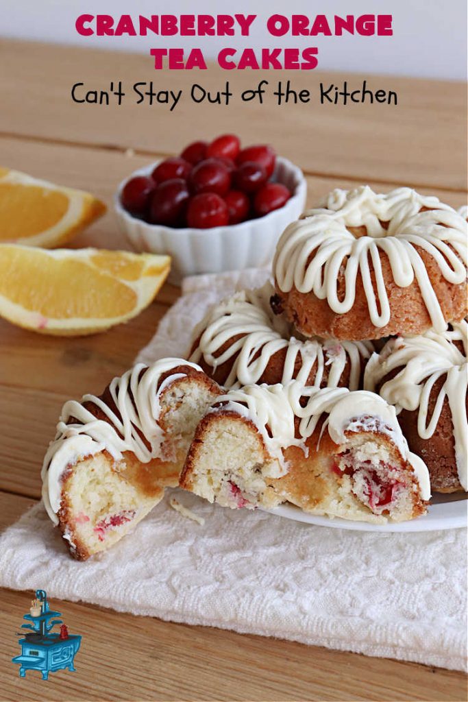 Cranberry Orange Tea Cakes | Can't Stay Out of the Kitchen | These delightful #TeaCakes include fresh #cranberries, grated #OrangeZest & #walnuts. The icing also includes #orange zest. This is the perfect #dessert to bring to #holiday & #Christmas parties. Everyone will swoon over these delicious treats. #HolidayDessert #CranberryDessert #CranberryOrangeTeaCakes
