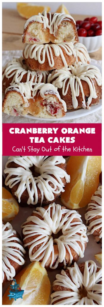 Cranberry Orange Tea Cakes | Can't Stay Out of the Kitchen | These delightful #TeaCakes include fresh #cranberries, grated #OrangeZest & #walnuts. The icing also includes #orange zest. This is the perfect #dessert to bring to #holiday & #Christmas parties. Everyone will swoon over these delicious treats. #HolidayDessert #CranberryDessert #CranberryOrangeTeaCakes