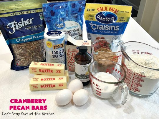 Cranberry Pecan Bars | Can't Stay Out of the Kitchen | these fantastic bar-type #cookies use dried #cranberries, #pecans & #coconut. They're crunchy, chewy & utterly irresistible. #dessert #tailgating #holiday #HolidayDessert #CranberryDessert #CranberryPecanBars