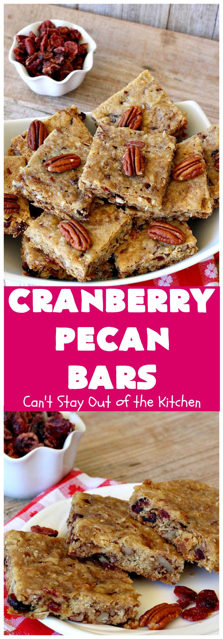 Cranberry Pecan Bars | Can't Stay Out of the Kitchen | these fantastic bar-type #cookies use dried #cranberries, #pecans & #coconut. They're crunchy, chewy & utterly irresistible. #dessert #tailgating #holiday #HolidayDessert #CranberryDessert #CranberryPecanBars