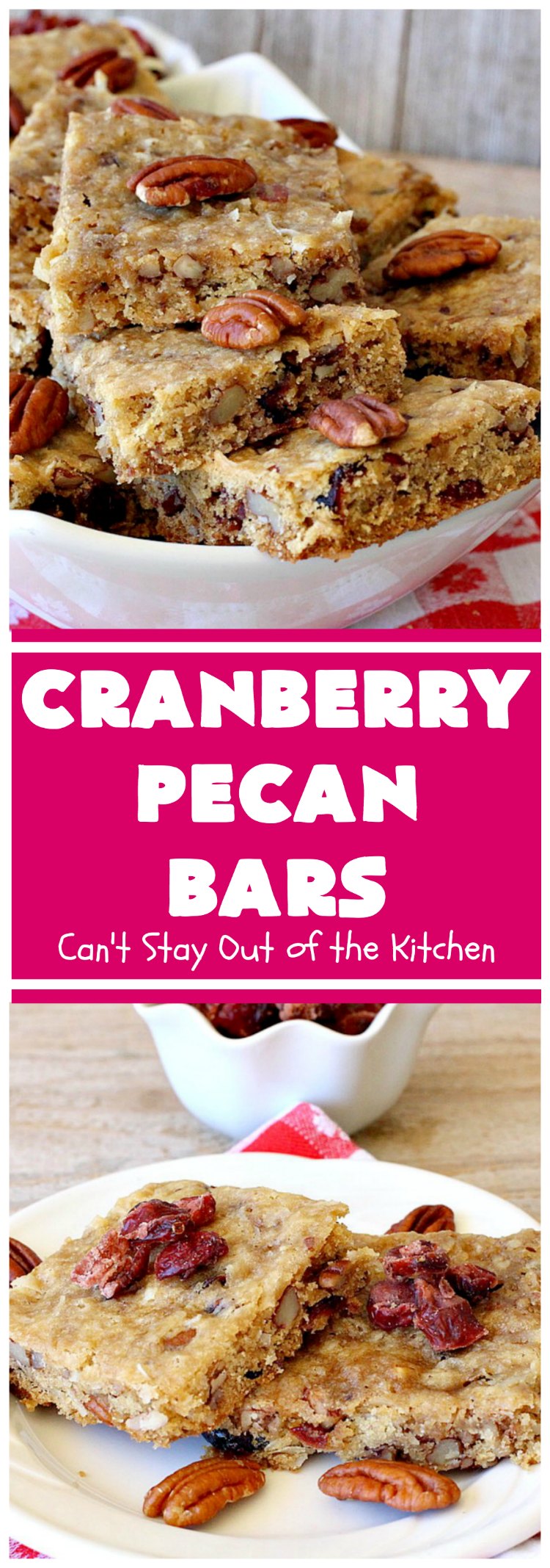 Cranberry Pecan Bars | Can't Stay Out of the Kitchen | these fantastic bar-type #cookies use dried #cranberries, #pecans & #coconut. They're crunchy, chewy & utterly irresistible. #dessert #tailgating #holiday #HolidayDessert #CranberryDessert #CranberryPecanBars