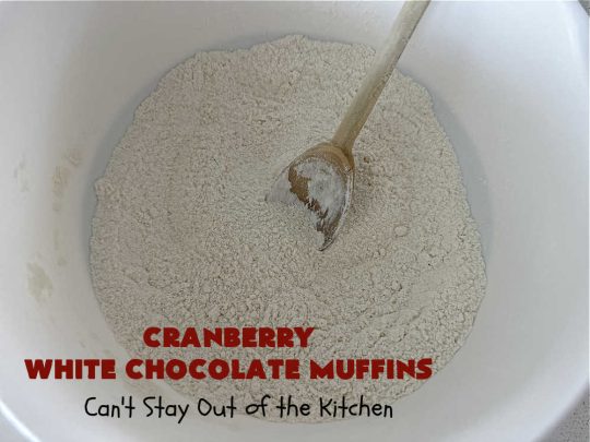 Cranberry White Chocolate Muffins | Can't Stay Out of the Kitchen | These fantastic #muffins are just what the doctor orders for a sweet tooth craving! They're filled with real #WhiteChocolateChips & #DriedCranberries. #Applesauce & #bananas also add sweetness. Excellent option for any #breakfast or #brunch menu, or for #tailgating parties or #potlucks. #cranberries #chocolate #CranberryWhiteChocolateMuffins