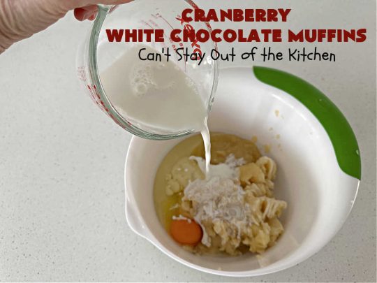 Cranberry White Chocolate Muffins | Can't Stay Out of the Kitchen | These fantastic #muffins are just what the doctor orders for a sweet tooth craving! They're filled with real #WhiteChocolateChips & #DriedCranberries. #Applesauce & #bananas also add sweetness. Excellent option for any #breakfast or #brunch menu, or for #tailgating parties or #potlucks. #cranberries #chocolate #CranberryWhiteChocolateMuffins