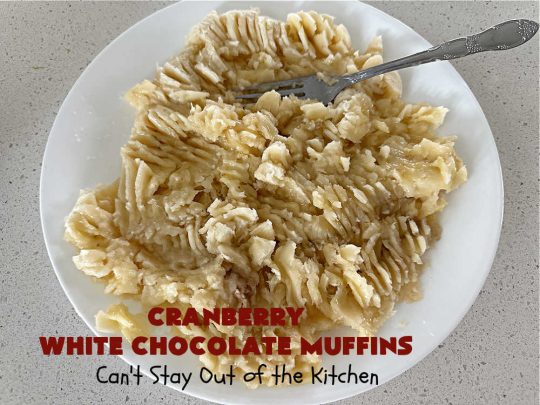 Cranberry White Chocolate Muffins | Can't Stay Out of the Kitchen | These fantastic #muffins are just what the doctor orders for a sweet tooth craving! They're filled with real #WhiteChocolateChips & #DriedCranberries. #Applesauce & #bananas also add sweetness. Excellent option for any #breakfast or #brunch menu, or for #tailgating parties or #potlucks. #cranberries #chocolate #CranberryWhiteChocolateMuffins
