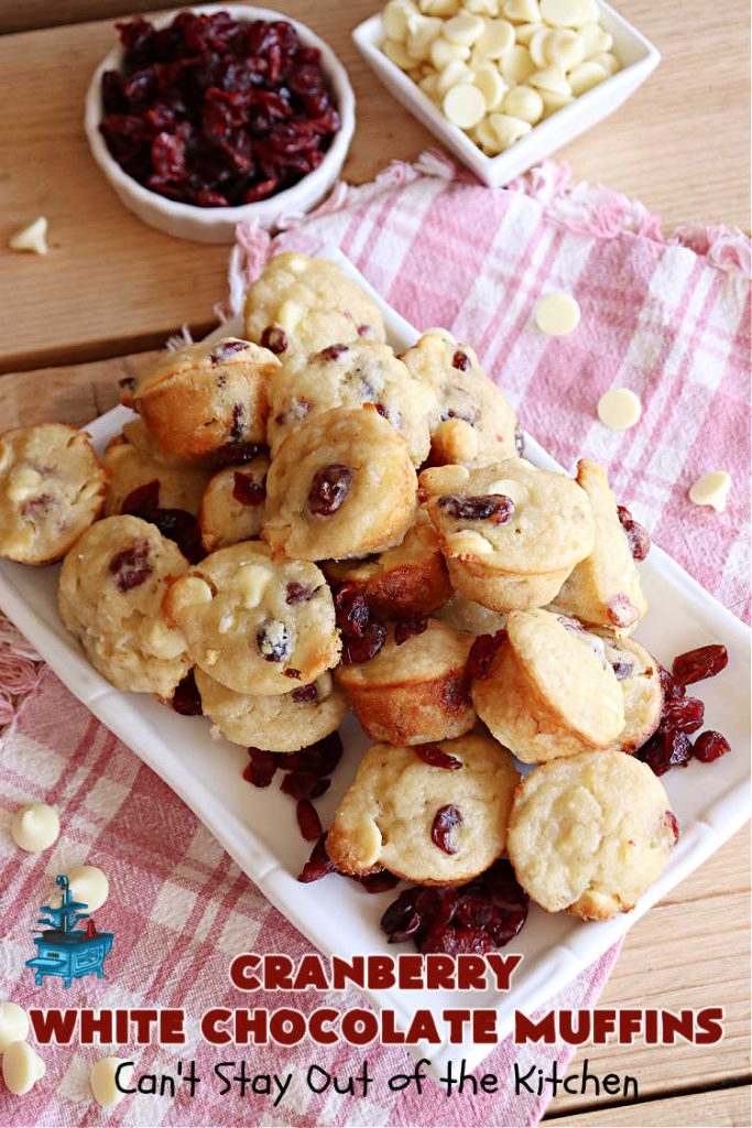 Cranberry White Chocolate Muffins | Can't Stay Out of the Kitchen | These fantastic #muffins are just what the doctor orders for a sweet tooth craving! They're filled with real #WhiteChocolateChips & #DriedCranberries. #Applesauce & #bananas also add sweetness. Excellent option for any #breakfast or #brunch menu, or for #tailgating parties or #potlucks. #cranberries #chocolate #CranberryWhiteChocolateMuffins