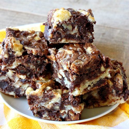 Cream Cheese Brownies | Can't Stay Out of the Kitchen | This is our favorite #brownie #recipe ever! The #CreamCheese layer includes #coconut & the brownie layer includes #ChocolateChips & #pecans. Swirled together these are absolutely decadent! Terrific for #tailgating parties or summer #holiday fun like #FourthOfJuly or #LaborDay. #dessert #HolidayDessert #ChocolateDessert #CreamCheeseDessert #cookie #CreamCheeseBrownies