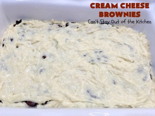 Cream Cheese Brownies | Can't Stay Out of the Kitchen | This is our favorite #brownie #recipe ever! The #CreamCheese layer includes #coconut & the brownie layer includes #ChocolateChips & #pecans. Swirled together these are absolutely decadent! Terrific for #tailgating parties or summer #holiday fun like #FourthOfJuly or #LaborDay. #dessert #HolidayDessert #ChocolateDessert #CreamCheeseDessert #cookie #CreamCheeseBrownies