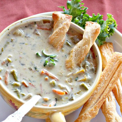 Cream of Asparagus Soup | Can't Stay Out of the Kitchen | This delicious #soup is perfect comfort food for #fall. We love this easy recipe made in the #crockpot. #asparagus #carrots #glutenfree