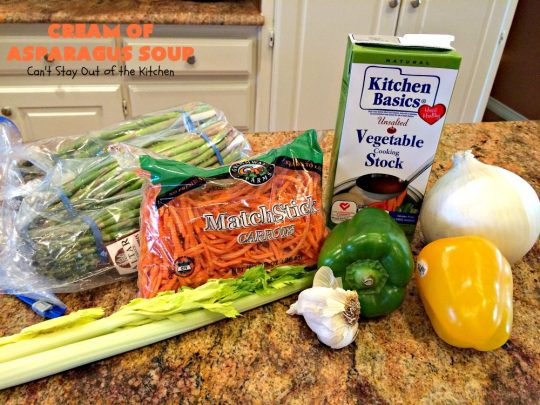 Cream of Asparagus Soup | Can't Stay Out of the Kitchen | This delicious #soup is perfect comfort food for #fall. We love this easy recipe made in the #crockpot. #asparagus #carrots #glutenfree