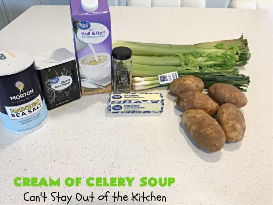 Cream of Celery Soup | Can't Stay Out of the Kitchen | this delicious #GooseberryPatch #recipe uses #potatoes to thicken the #soup so it's healthier & #GlutenFree. This is great for cool, winter nights, but also fantastic re-heated for lunches. #celery #CreamOfCelerySoup