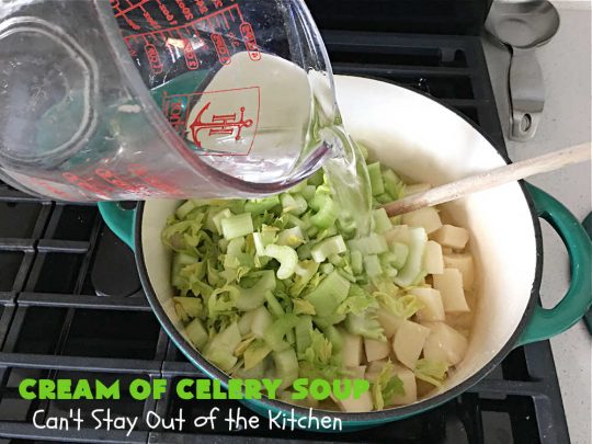 Cream of Celery Soup | Can't Stay Out of the Kitchen | this delicious #GooseberryPatch #recipe uses #potatoes to thicken the #soup so it's healthier & #GlutenFree. This is great for cool, winter nights, but also fantastic re-heated for lunches. #celery #CreamOfCelerySoup