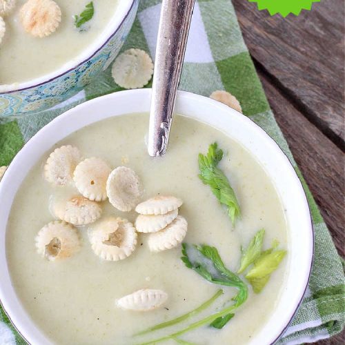 Cream of Celery Soup | Can't Stay Out of the Kitchen | this delicious #GooseberryPatch #recipe uses #potatoes to thicken the #soup so it's healthier & #GlutenFree. This is great for cool, winter nights, but also fantastic re-heated for lunches. #celery #CreamOfCelerySoup