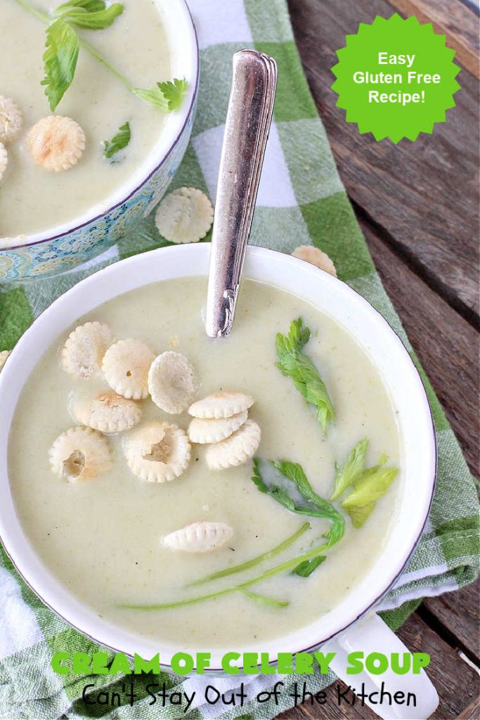 Cream of Celery Soup | Can't Stay Out of the Kitchen | this delicious #GooseberryPatch #recipe uses #potatoes to thicken the #soup so it's healthier & #GlutenFree. This is great for cool, winter nights, but also fantastic re-heated for lunches. #celery #CreamOfCelerySoup