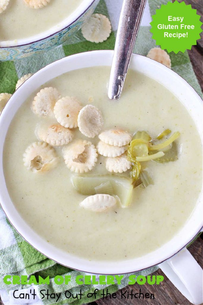 Cream of Celery Soup | Can't Stay Out of the Kitchen | this delicious #GooseberryPatch #recipe uses #potatoes to thicken the #soup so it's healthier & #GlutenFree. This is great for cool, winter nights, but also fantastic re-heated for lunches. #celery #CreamOfCelerySoup