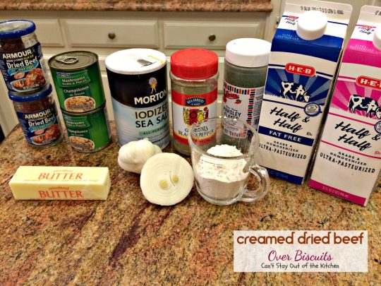 Creamed Dried Beef Over Biscuits | Can't Stay Out of the Kitchen | my favorite comfort food for #breakfast or dinner! Love this recipe over homemade #biscuits. #driedbeef