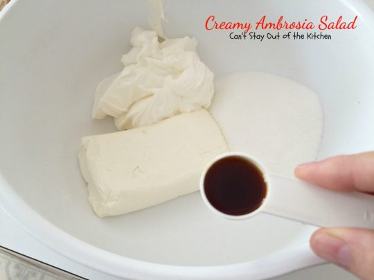 Creamy Ambrosia Salad | Can't Stay Out of the Kitchen | one of the BEST creamy #salads you'll ever eat! #glutenfree #ambrosia #grapes #pineapple 