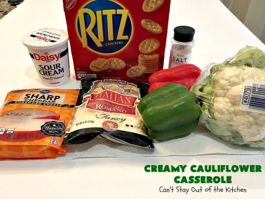 Creamy Cauliflower Casserole | Can't Stay Out of the Kitchen | this outrageously good #casserole is the perfect #SideDish for #holiday menus like #Thanksgiving or #Christmas. It's filled with #CheddarCheese, #ParmesanCheese & includes #RitzCrackers in the dish. Every bite is so mouthwatering. Even picky palates will love #cauliflower made this way. #GooseberryPatch #CreamyCauliflowerCasserole