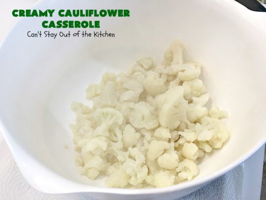Creamy Cauliflower Casserole | Can't Stay Out of the Kitchen | this outrageously good #casserole is the perfect #SideDish for #holiday menus like #Thanksgiving or #Christmas. It's filled with #CheddarCheese, #ParmesanCheese & includes #RitzCrackers in the dish. Every bite is so mouthwatering. Even picky palates will love #cauliflower made this way. #GooseberryPatch #CreamyCauliflowerCasserole