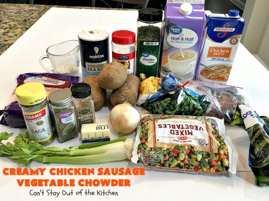 Creamy Chicken Sausage Vegetable Chowder | Can't Stay Out of the Kitchen | this delicious #chowder is made with #ChickenSausage instead of pork. It's rich, creamy, chocked full of veggies and totally satisfying as a main dish meal. #corn #asparagus #chicken #soup #CreamyChickenSausageVegetableChowder #GlutenFree