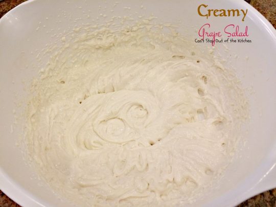 Creamy Grape Salad | Can't Stay Out of the Kitchen | this fabulous #fruit #salad is great for #holidays, picnics or company. Quick and easy. #glutenfree #grapes