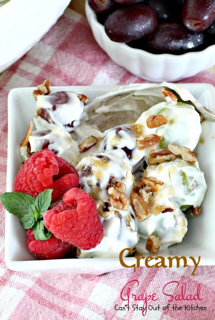 Creamy Grape Salad | Can't Stay Out of the Kitchen | this fabulous #fruit #salad is great for #holidays, picnics or company. Quick and easy. #glutenfree #grapes