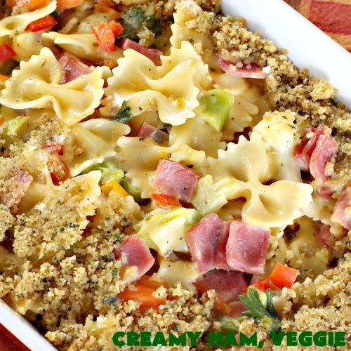 Creamy Ham, Veggie and Noodle Bake | Can't Stay Out of the Kitchen | this cheesy #ham entree has been a family favorite for years. It's filled with lots of #veggies & #pasta. Truly one of our favorite comfort foods. Great way to use up leftover ham from the #holidays too. #HamCasserole #noodles #casserole