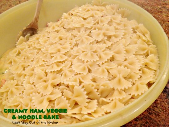 Creamy Ham, Veggie and Noodle Bake | Can't Stay Out of the Kitchen | this cheesy #ham entree has been a family favorite for years. It's filled with lots of #veggies & #pasta. Truly one of our favorite comfort foods. Great way to use up leftover ham from the #holidays too. #HamCasserole #noodles #casserole
